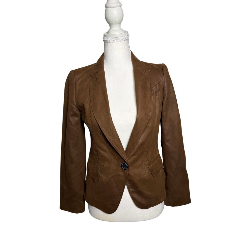 Zara Basic Brown Faux Suede Blazer Jacket Tailored One Button Women’s
